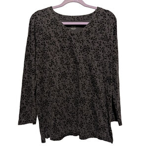 J. Jill Supima Cotton V-Neck Tunic Dark Gray Animal Print Small